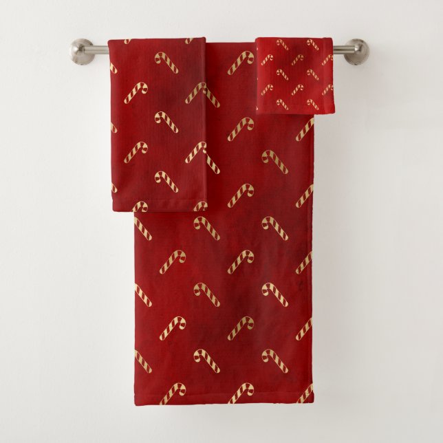 Weihnachts Candy Cane Rotes Handtuch Badhandtuch Set (Insitu)