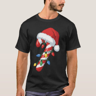 Weihnachts-Candy-Cane-Santa-Hut-Xmas-Lichter T-Shirt