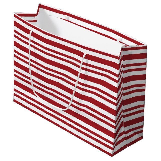 Weihnachts-Candy-Cane-Streifen Große Geschenktüte (Vorderseite Schrägansicht)