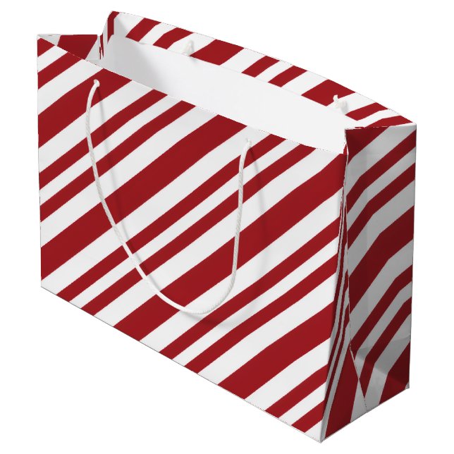 Weihnachts-Candy-Cane-Streifen Große Geschenktüte (Rückseite Schrägansicht)