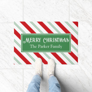 Weihnachts-Candy-Cane-Streifen Grün Weiß und Rot Fußmatte
