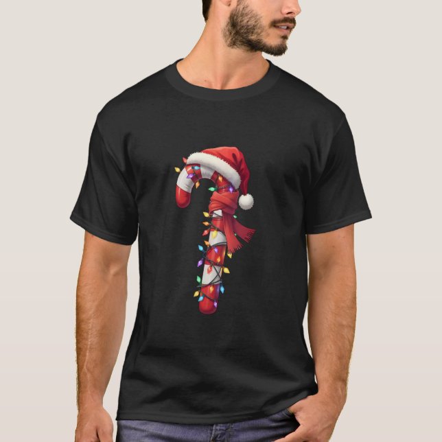 Weihnachts Candy Cane Weihnachtsmannmütze Xmas Lig T-Shirt (Vorderseite)