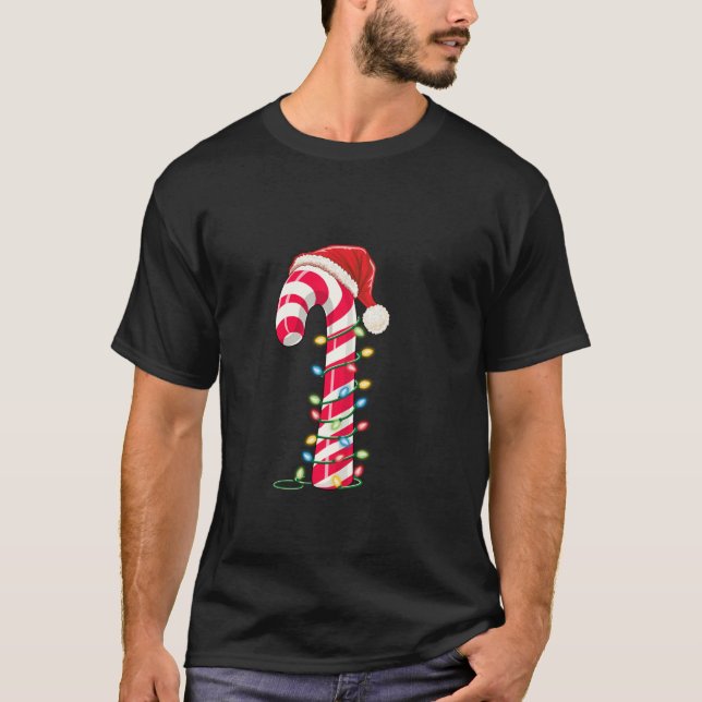 Weihnachts Candy Cane Weihnachtsmannmütze Xmas Lig T-Shirt (Vorderseite)