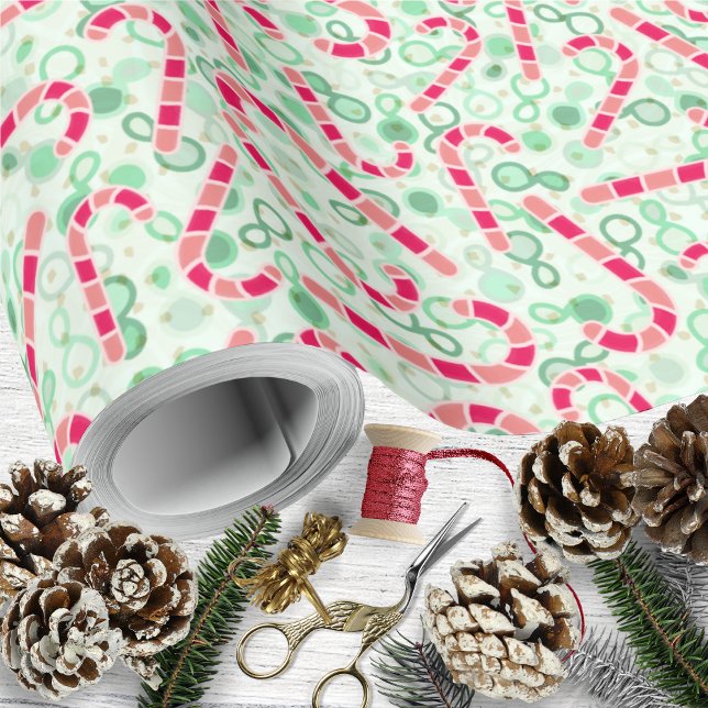 Weihnachts-Candy Canes auf Paisley Texture Geschenkpapier (Christmas-Candy Canes on Paisley Texture Wrapping Paper by Leapfroglisics Shop)