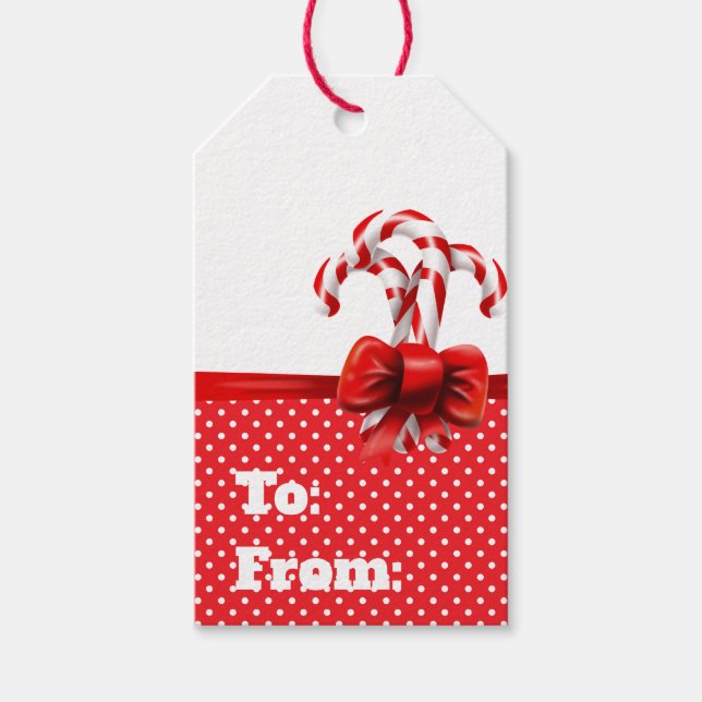 Weihnachts-Candy Canes Bow mit roten und weißen Pu Geschenkanhänger (Vorderseite)