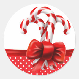 Weihnachts-Candy Canes Bow mit roten und weißen Pu Runder Aufkleber
