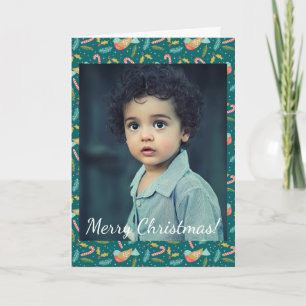 Weihnachts Candy Canes Holly Pine Boughs Bird Foto