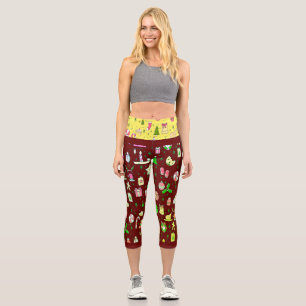 Weihnachts Candy Pattern Red Background Capri Leggings