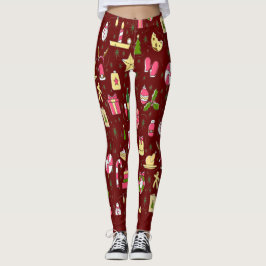 Weihnachts Candy Pattern Red Background Leggings