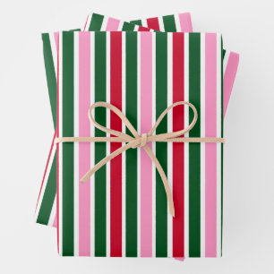 Weihnachts-Candy-Streifen in Rosa Grün und Rot Geschenkpapier Set