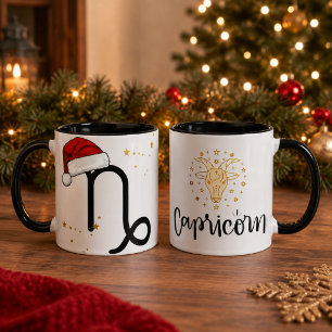 Weihnachts-Capricorn-Sternzeichen-Santa-Hut Tasse