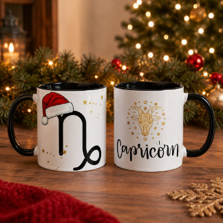 Weihnachts-Capricorn-Sternzeichen-Santa-Hut Tasse