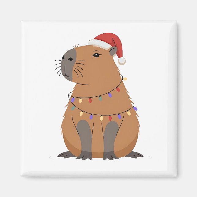 Weihnachts-Capybara mit Santa-Hut Xmas-Lichter Magnet (Vorne)