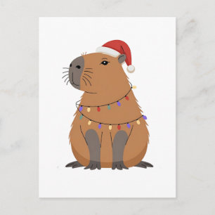 Weihnachts-Capybara mit Santa-Mütze Xmas-Lichter Feiertagspostkarte