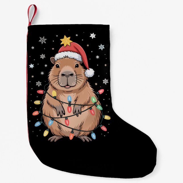 Weihnachts Capybara mit Weihnachtsmannmütze Xmas L Kleiner Weihnachtsstrumpf (Vorderseite)