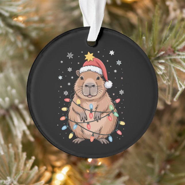 Weihnachts Capybara mit Weihnachtsmannmütze Xmas L Ornament (Baum)