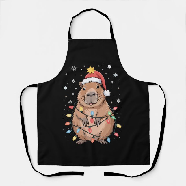 Weihnachts Capybara mit Weihnachtsmannmütze Xmas L Schürze (Vorderseite)