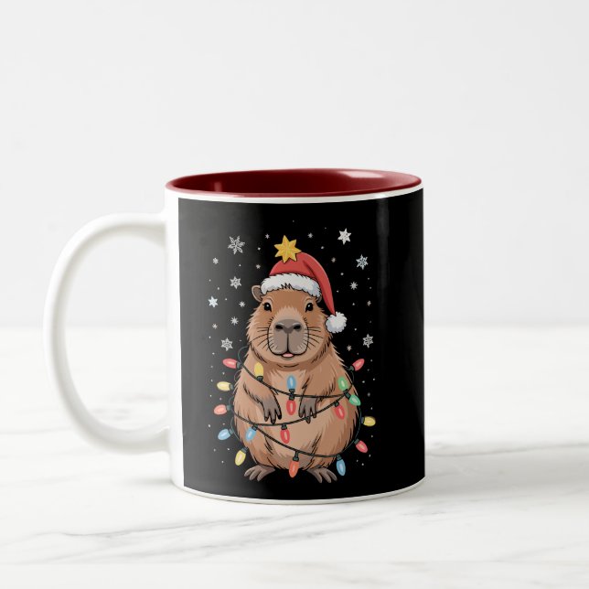 Weihnachts Capybara mit Weihnachtsmannmütze Xmas L Zweifarbige Tasse (Links)