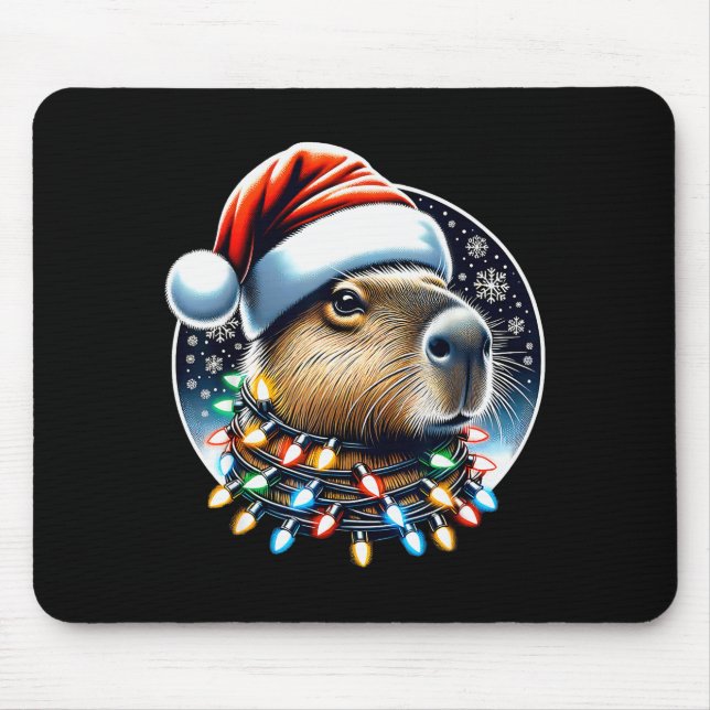 Weihnachts-Capybara-Santa-Hut Xmas-Lichter Männer  Mousepad (Vorne)
