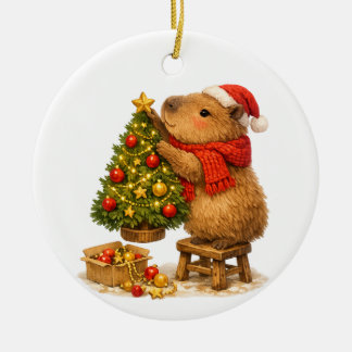Weihnachts-Capybara schmückt Baum Keramik Ornament
