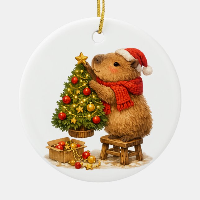Weihnachts-Capybara schmückt Baum Keramik Ornament (Vorne)