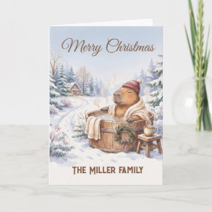 Weihnachts-Capybara-Wald-Winterbad-Familie Karte