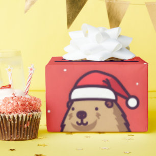 Weihnachts-Capybara-Weihnachtsmannmütze Geschenkpapier