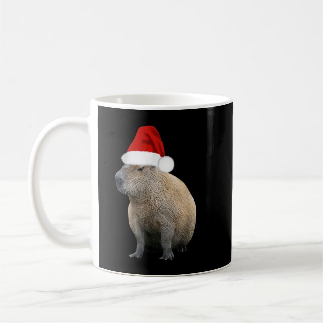 Weihnachts-Capybara-Weihnachtsmannmütze Kaffeetasse (Links)