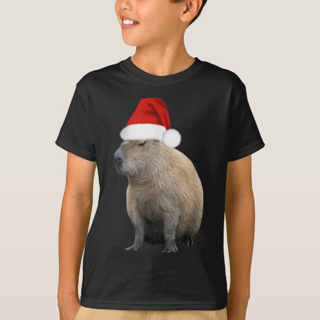 Weihnachts-Capybara-Weihnachtsmannmütze T-Shirt (Vorderseite)