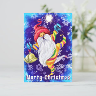 Weihnachts-Card glücklicher Gnome mit Glocken