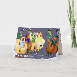 Weihnachts Caroling Chickens Karte! Feiertagskarte