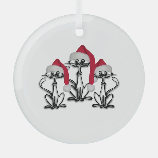 Weihnachts-Caroling Katzen Freudenspass Ornament Aus Glas (Vorderseite)