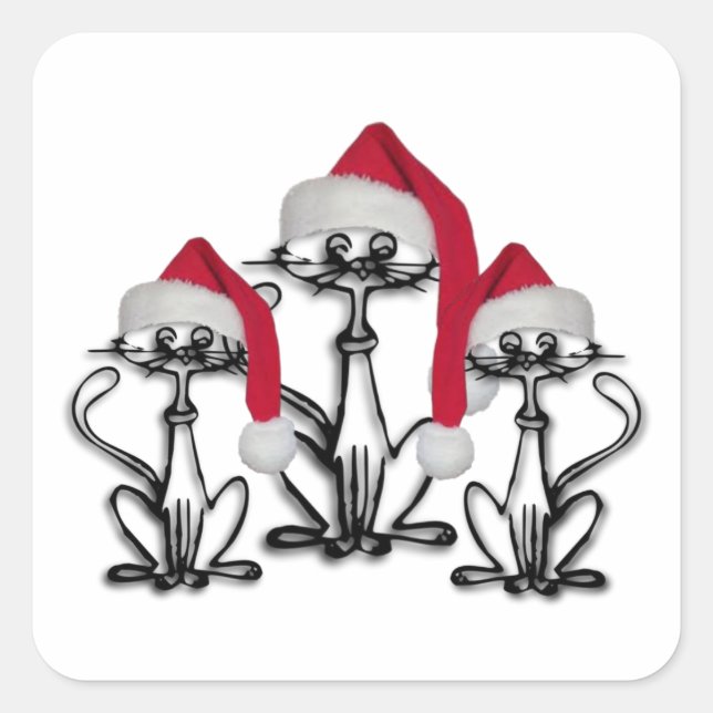 Weihnachts-Caroling Katzen Freudenspass Quadratischer Aufkleber (Vorderseite)