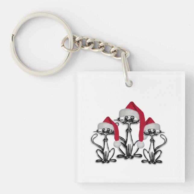 Weihnachts-Caroling Katzen Freudenspass Schlüsselanhänger (Vorderseite)