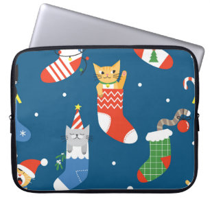 Weihnachts-Cartoon Cats Niedliches Muster Laptopschutzhülle