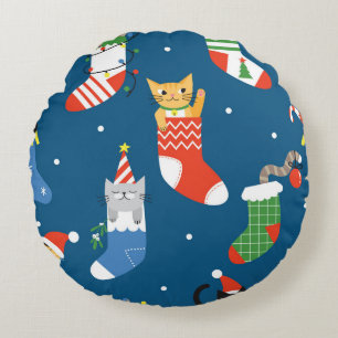 Weihnachts-Cartoon Cats Niedliches Muster Rundes Kissen