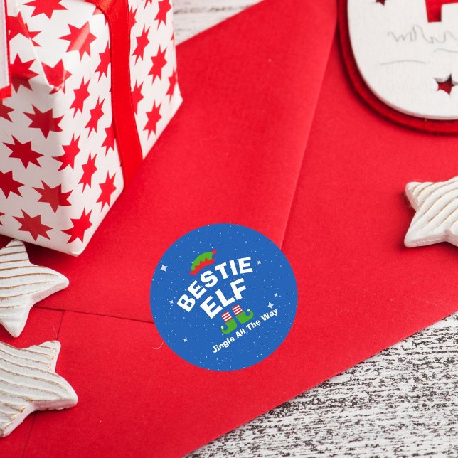 Weihnachts-Cartoon Elf Individuelle Name und Phras Runder Aufkleber (Personalize to make it your own. Design is available in additional sizes and products.)