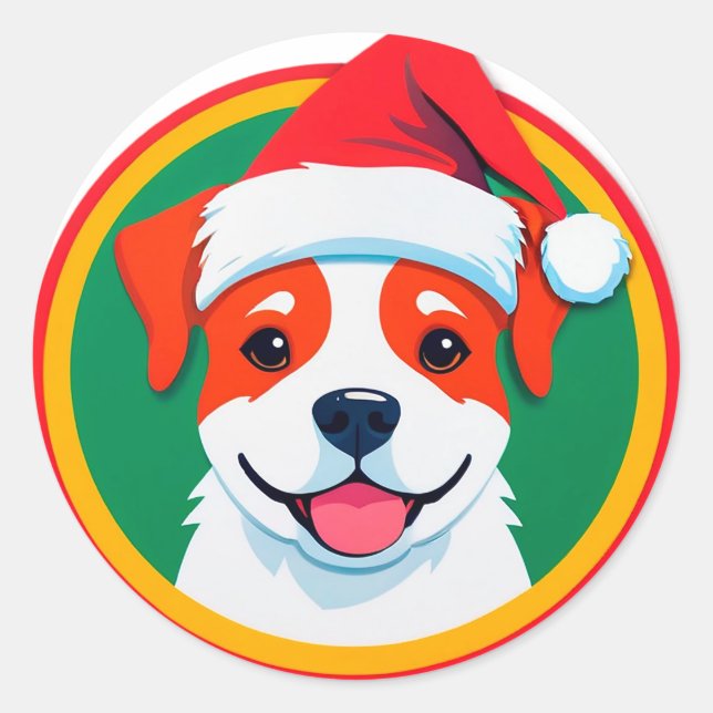 Weihnachts-Cartoon-Hund Runder Aufkleber (Vorderseite)