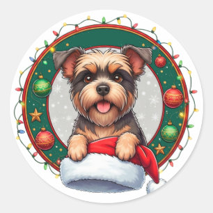 Weihnachts-Cartoon-Hund Runder Aufkleber