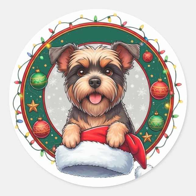 Weihnachts-Cartoon-Hund Runder Aufkleber (Vorderseite)