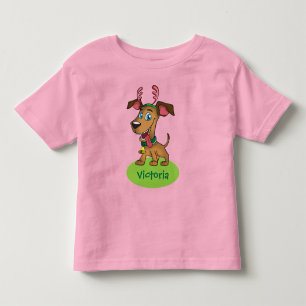 Weihnachts-Cartoon-Hündchen mit Namen des Kindes Kleinkind T-shirt