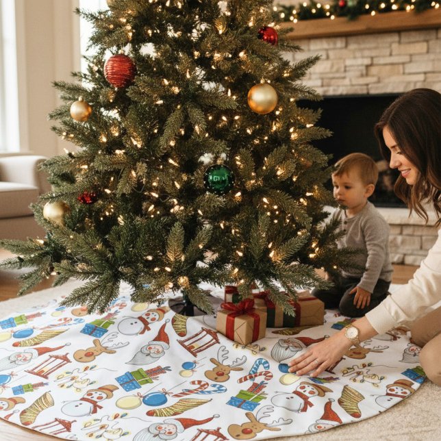 Weihnachts-Cartoon-Icons | Urlaub Polyester Weihnachtsbaumdecke (Von Creator hochgeladen)