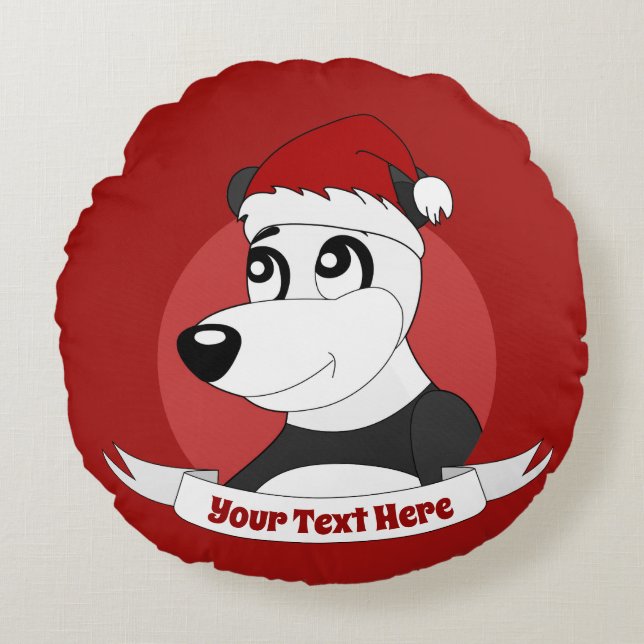 Weihnachts-Cartoon mit niedlichem Panda-Bär rund S Rundes Kissen (Vorderseite)