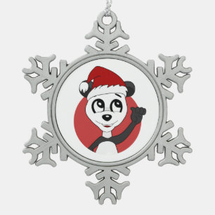 Weihnachts-Cartoon mit niedlichem Panda-Bärenschne Schneeflocken Zinn-Ornament