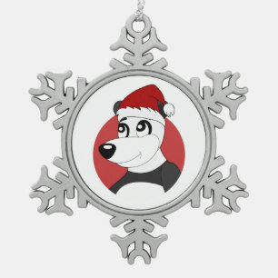 Weihnachts-Cartoon mit niedlichem Panda-Bärenschne Schneeflocken Zinn-Ornament