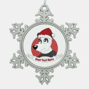 Weihnachts-Cartoon mit niedlichem Panda-Bärenschne Schneeflocken Zinn-Ornament
