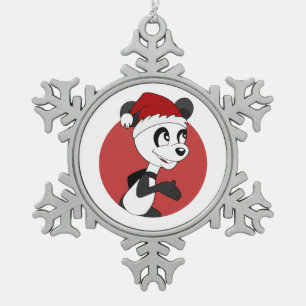 Weihnachts-Cartoon mit niedlichem Panda-Bärenschne Schneeflocken Zinn-Ornament