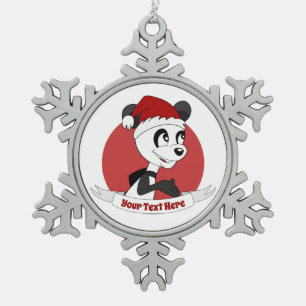 Weihnachts-Cartoon mit niedlichem Panda-Bärenschne Schneeflocken Zinn-Ornament