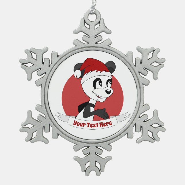 Weihnachts-Cartoon mit niedlichem Panda-Bärenschne Schneeflocken Zinn-Ornament (Vorderseite)