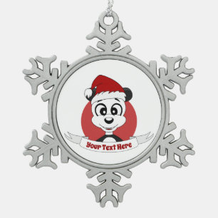 Weihnachts-Cartoon mit niedlichem Panda Schneeflocken Zinn-Ornament
